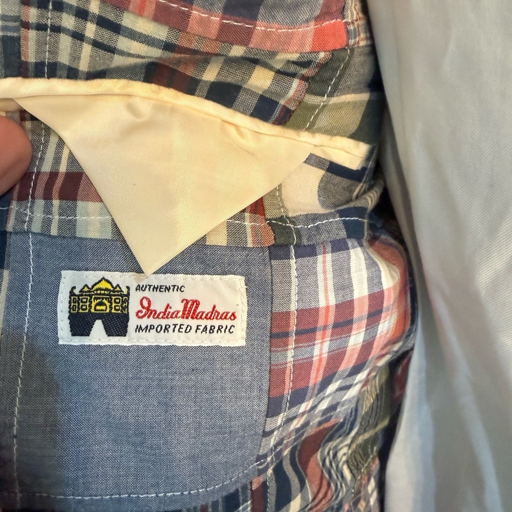 Classic Fit Chambray-Madras Patchwork Sport Coat in Cotton - Picture 5 of 5
